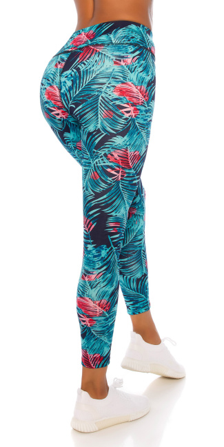 hoge taille leggings met tropic-print blauw